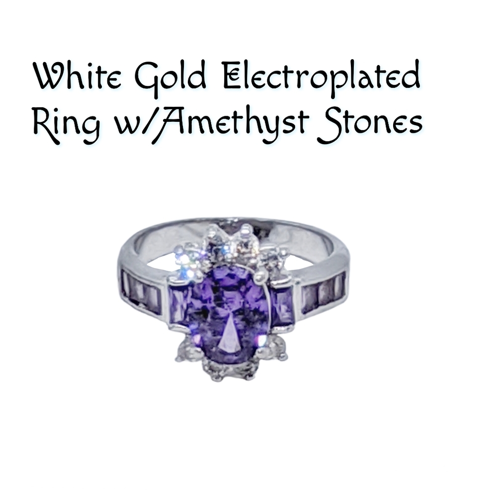 Amethyst CZ Stones Electroplated Ring. NWOT